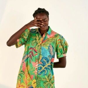 🌿 Farm Rio Forest Dream Puff-Sleeve Romper – Size Medium – GUC